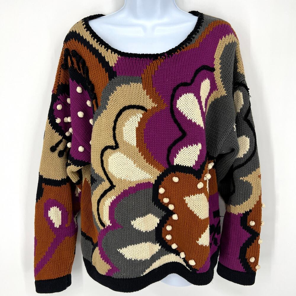 Vintage Hong Kong Multimedia Abstract Knit Sweater Wearable Art Size Large
